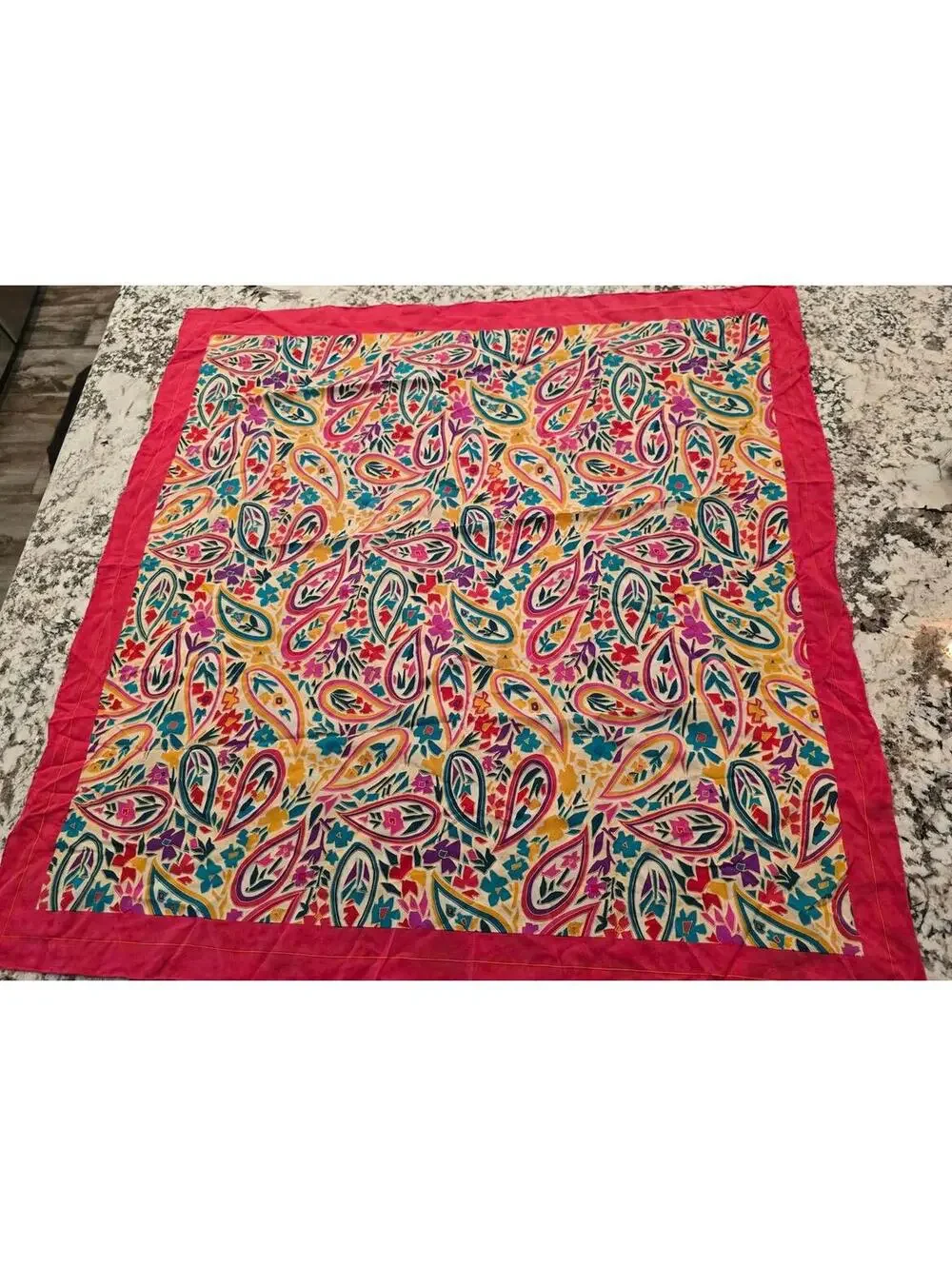 Vintage Bill Blass Colorful Kalamkari Print Paisley Floral Silk Scarf